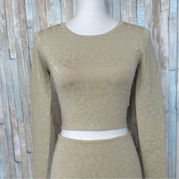 Aritzia XXS Sunday Best Volpe Metallic Gold Sweater Top Skirt 2 Pc Set $176 - Picture 3 of 11